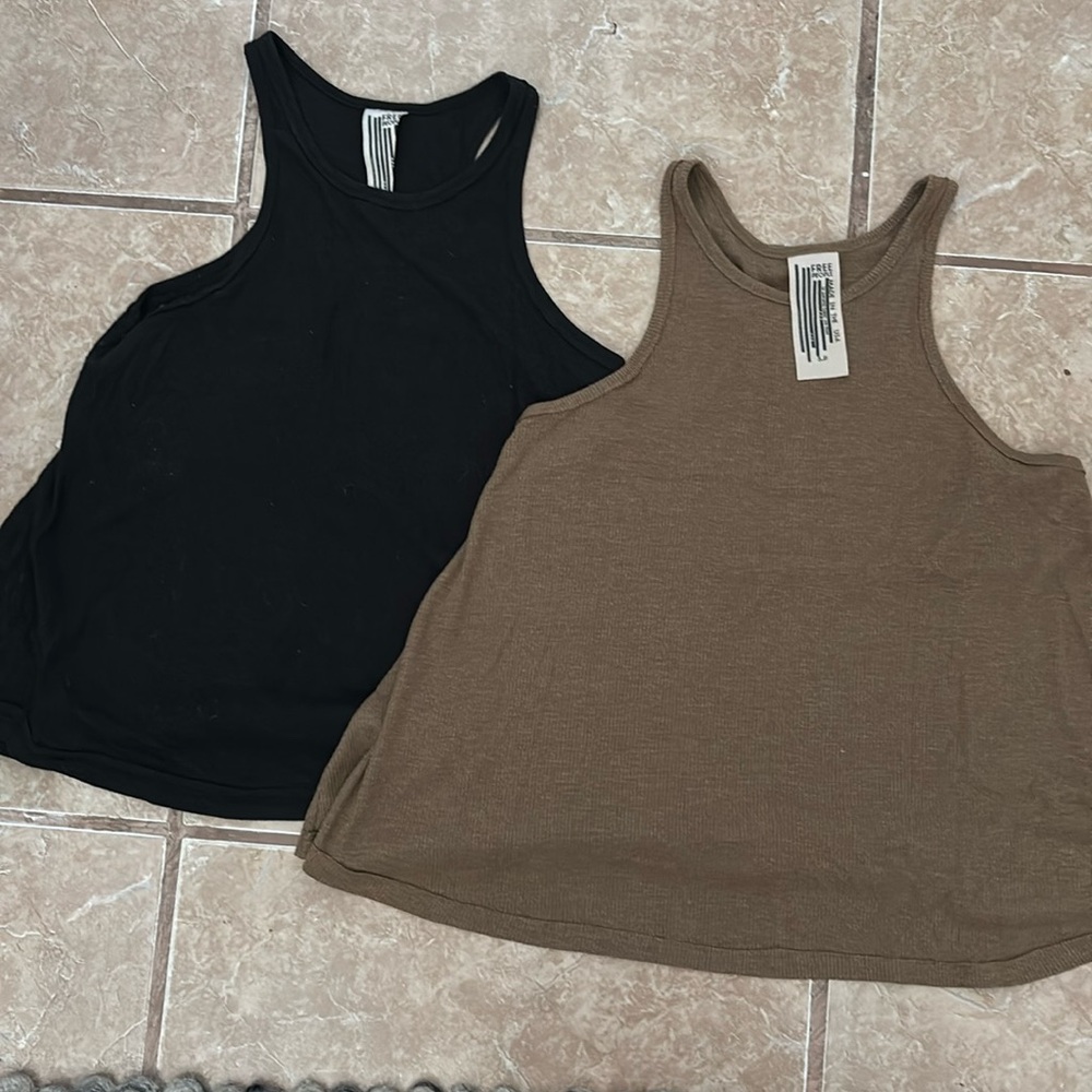 2 free people riffed high neck brown and black tank tops size small